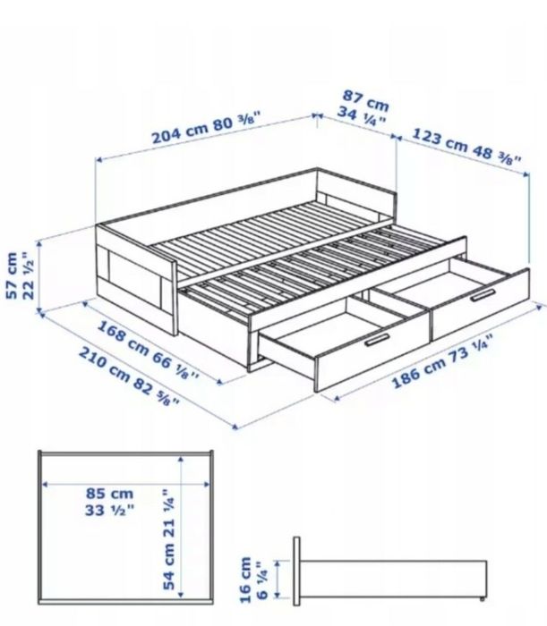 Łóżko, leżanka z 2 szufladami Ikea BRIMNES