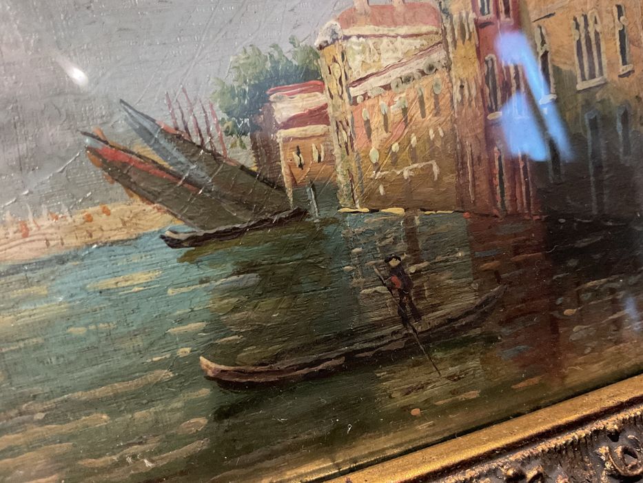 Quadro pintura on board frente com vidro peça vintage 34x29cm