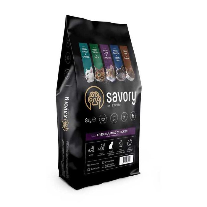 Корм SAVORY ADULT STERILIZED 8 кг для стерилізованих котів. Сейворі