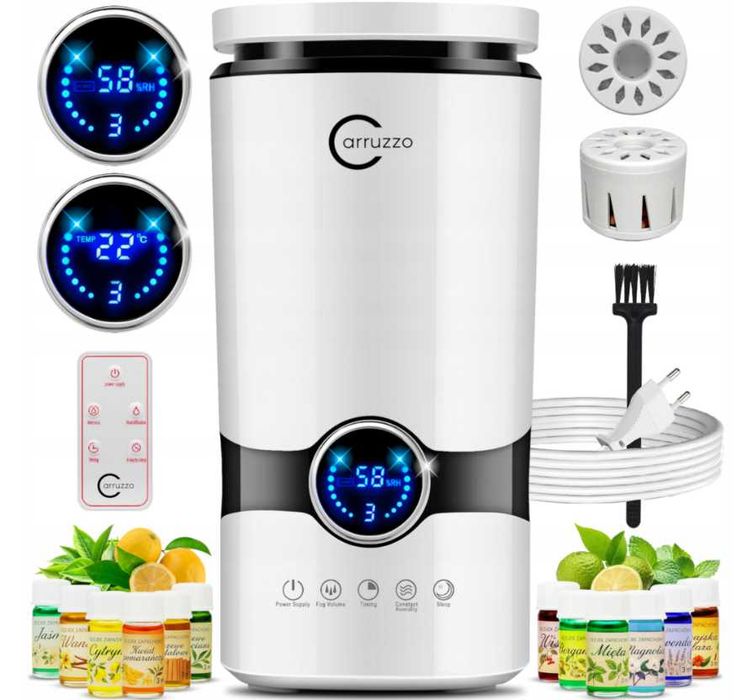 Nawilżacz Powietrza Automatyczny + Aromaterapia 3w1 + 12 Olejków Filtr