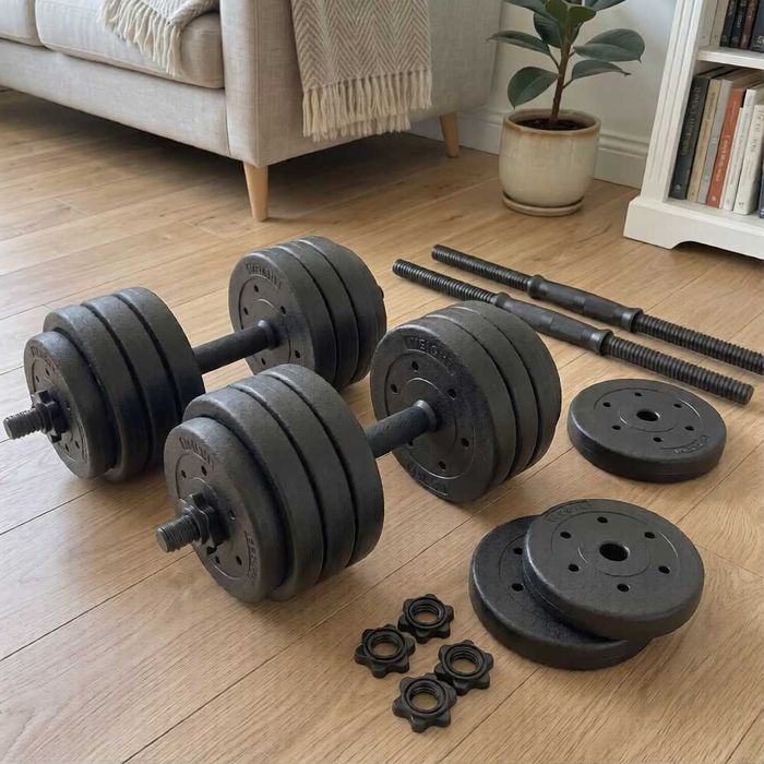 NOWE Hantle Regulowane 2x20kg Zestaw 40kg Do Ćwiczeń Trening Siłowy Domowy Cementowe Regulowane Akcesoria Trenignowe