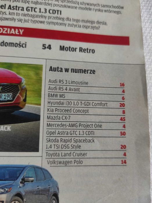 Czasopismo Motor WYSZUKAJ Auto 38/2017 M5 RS3 RS4 CX-7 Astra Rapid Pol
