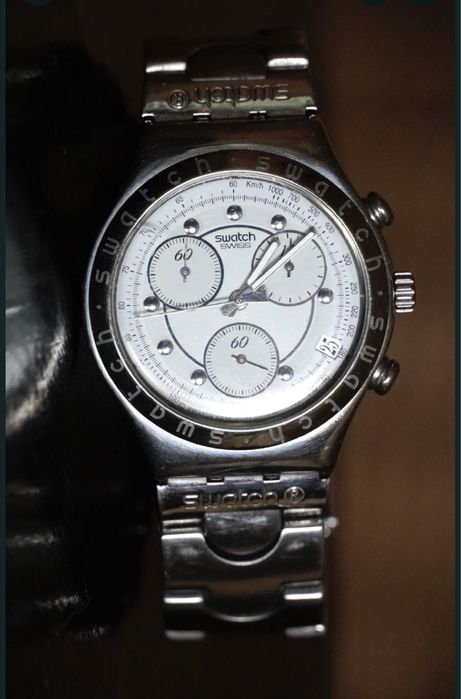 Szwajcarski zegarek SWATCH Irony 4 stainless męski bransoleta lata 90