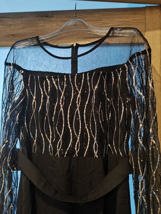 Sukienka nowa czarna balowa elegancka sylwester koronka cekiny 42