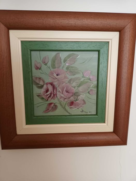 Azulejos pintados  à mão com moldura em madeira