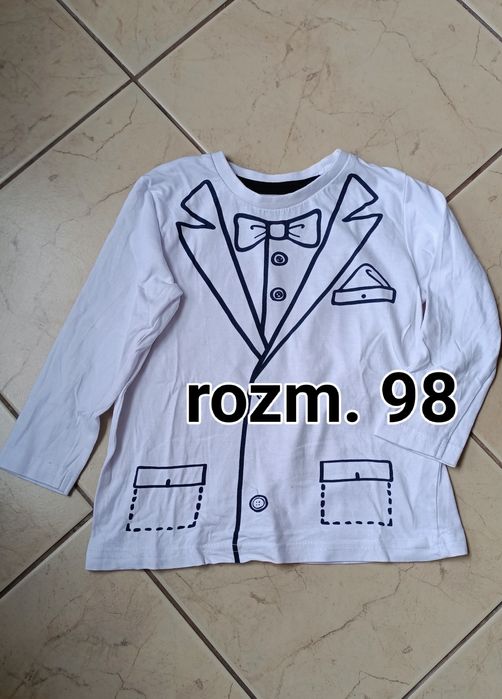 Biała bluzka z długim rękawem aplikacja marynarka mucha rozm. 98