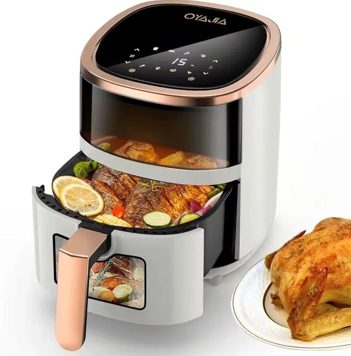 Fritadeira de ar 6L com ecrã de toque inteligente, 8 modos de cozinha