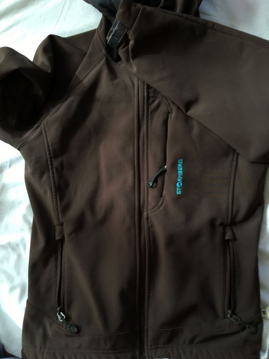 Stormberg xs, kurtka softshell z kapturem, kieszeniami, brązowy