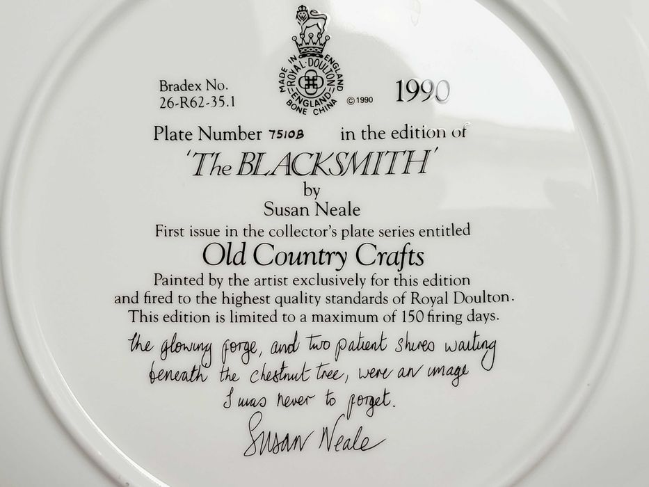 Talerz kolekcjonerski Royal Doulton The Blacksmith 1990