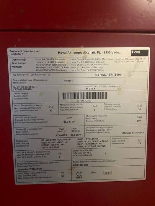 Hoval ultara gas 500 kw