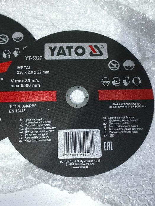 Dwie tarcze do cięcia metalu YATO YT-5927 metal 230x2,0x22 mm / Nowe