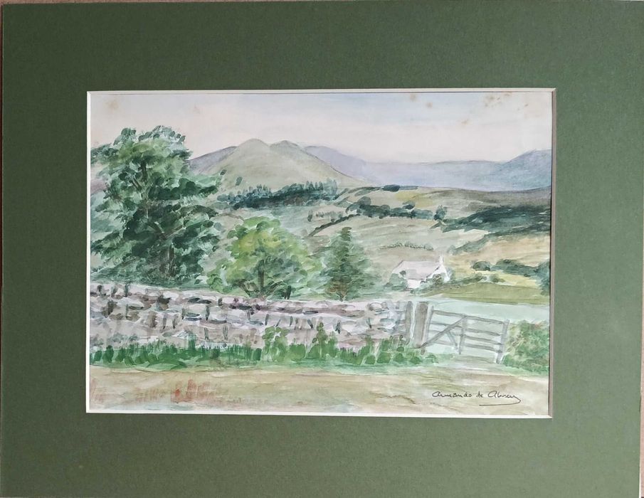 Original antique watercolor painting by Armando de Abreu - "Landscape".