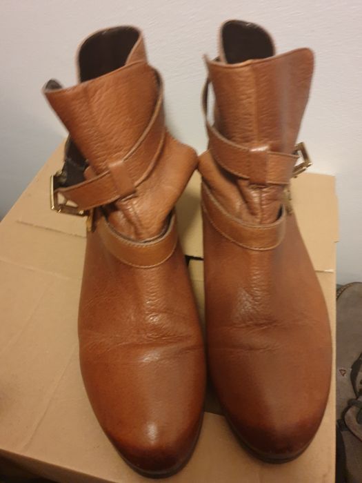 Buty kozaki botki 37 skórzane brązowe Badura