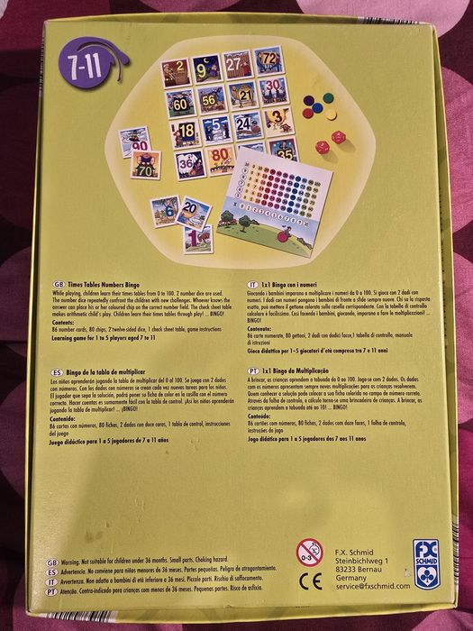 Bingo com números, para aprender a multiplicar - 7 a 11 anos
