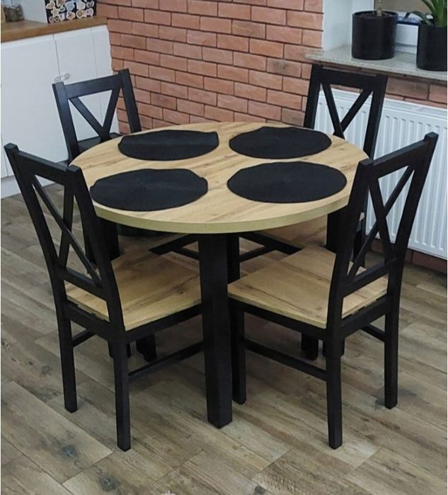 Stół okrągły rozkładany 100/180 + 4 krzesła Krzyżak