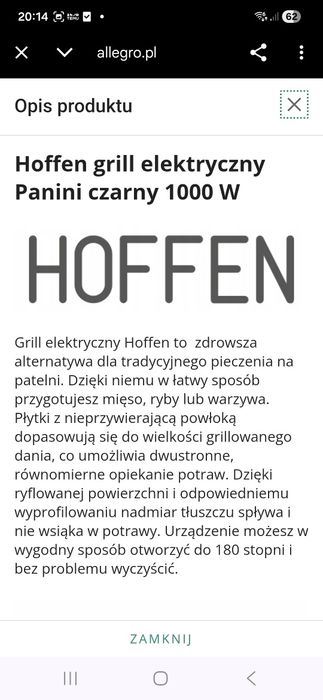 Nowy Grill elektryczny Hoffen