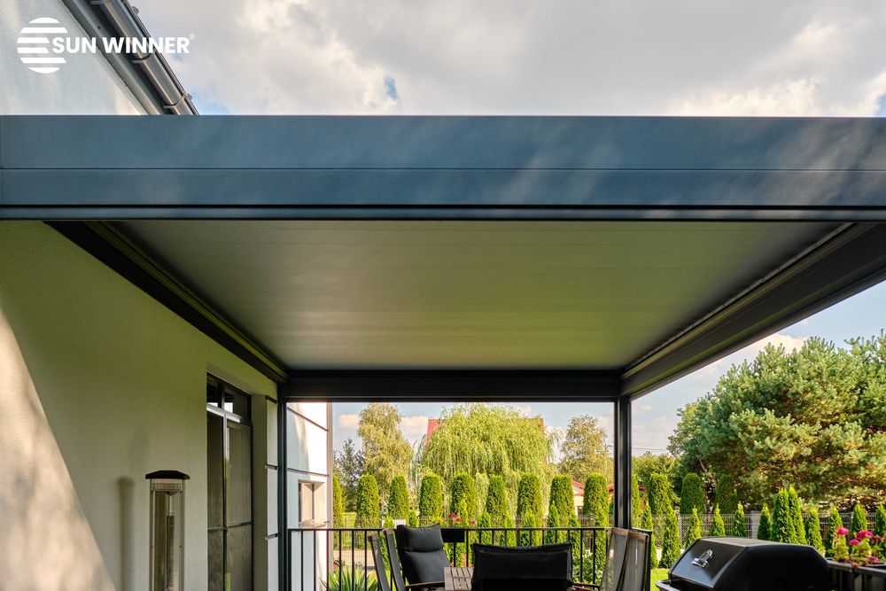 Pergola lamelowa Win Climatic S500 – luksusowe zadaszenie tarasu 4x3