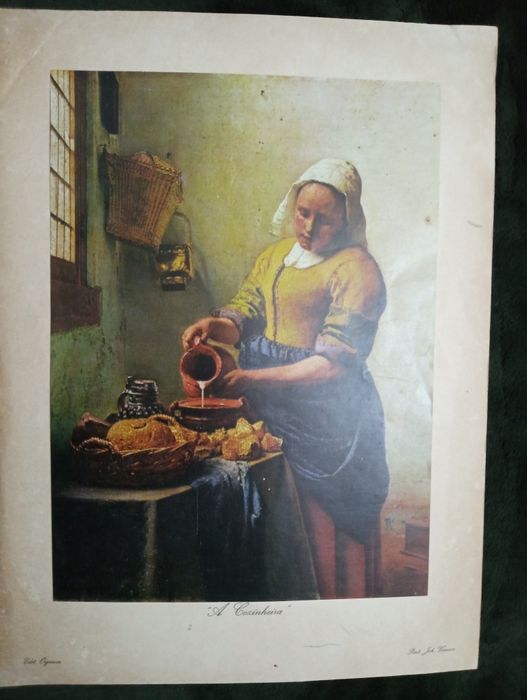 Antiga Serigrafia/litografia -Vintage-A leiteira-A Cozinheira- Vermeer