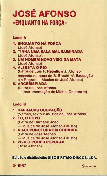 José Afonso	- - - - -		Enquanto Há Força	- - - - -	K7