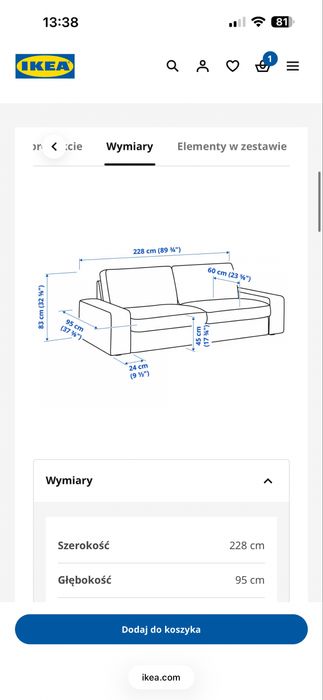 Kanapa + pufa podnóżek ze schowkiem Ikea Kivik