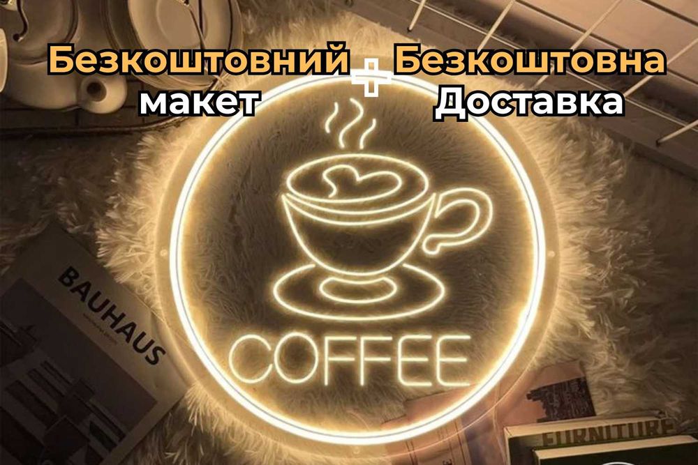 Яскраві неонові вивіски на замовлення для кафе, кав'ярні