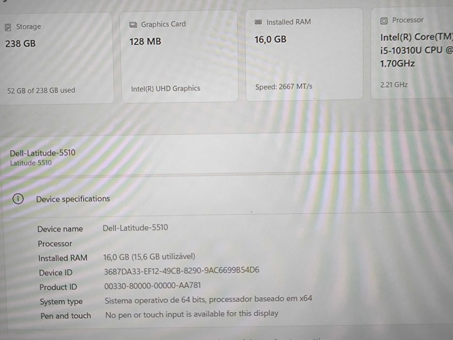 Dell Latitude 5510 i5 10ªGer NVME 256GB 16GB FullHD