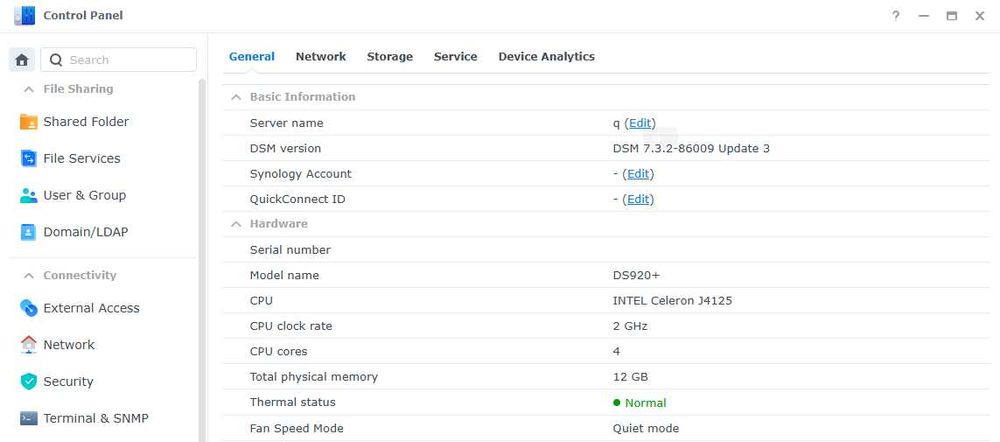 Synology DS920+ 12GB RAM (Quad Core Intel CPU, Docker) DSM 7.3