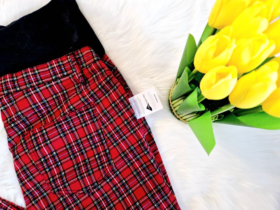 NOWE SPODNIE W SZKOCKĄ KRATĘ kratkę jeansy rurki slim wide legs ciążow