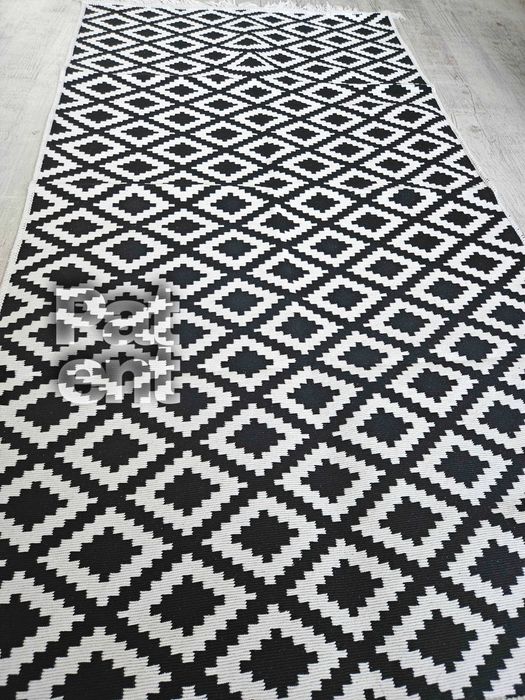 Dywan chodnik 80x150 boho etno wzór romby z frędzlami do salonu