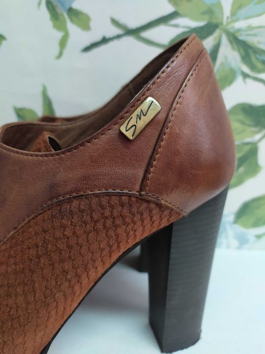 Sapatos salto alto compensados, couro/pele genuína, tam. 37