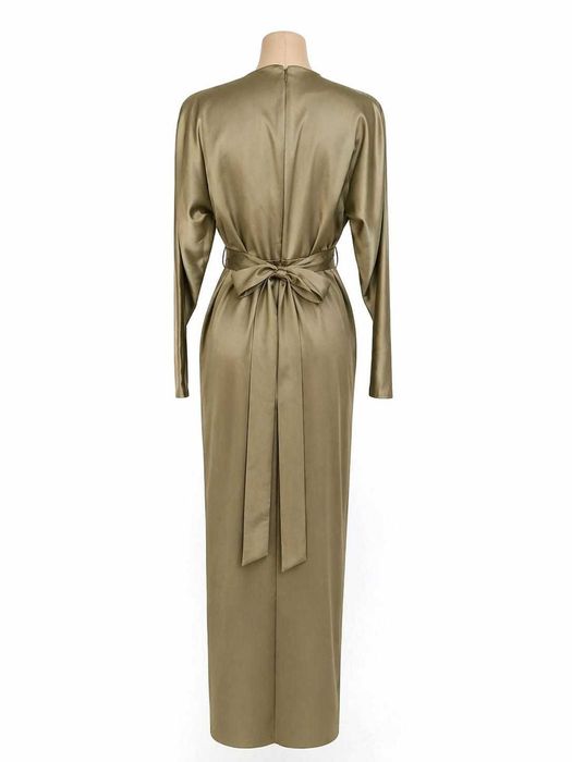 Elegancka Satynowa Sukienka Maxi ASOS Design – Kolor Szałwiowy / Oliwkowy