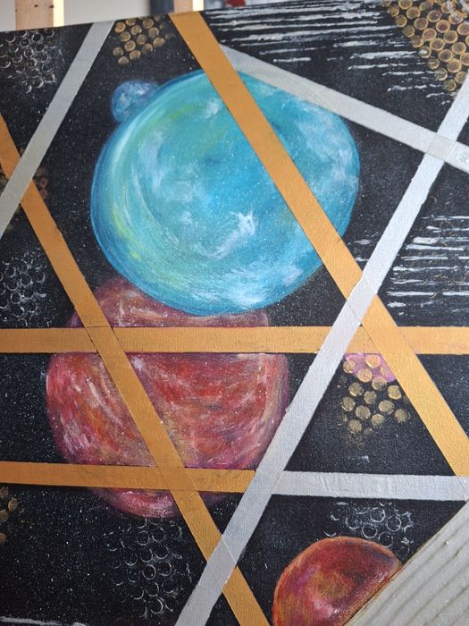 Unikatowy obraz strukturalny  ręcznie malowany – abstrakcja kosmos