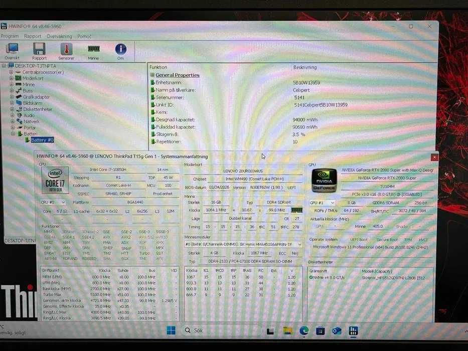 Lenovo Think Pad T15g Gen 1 20UR 15.6` 60Hz i7-10850H RTX2080 Super 8GB 80W 16DDR4/SSD512 Робоча станція, Магазин, Гарантія