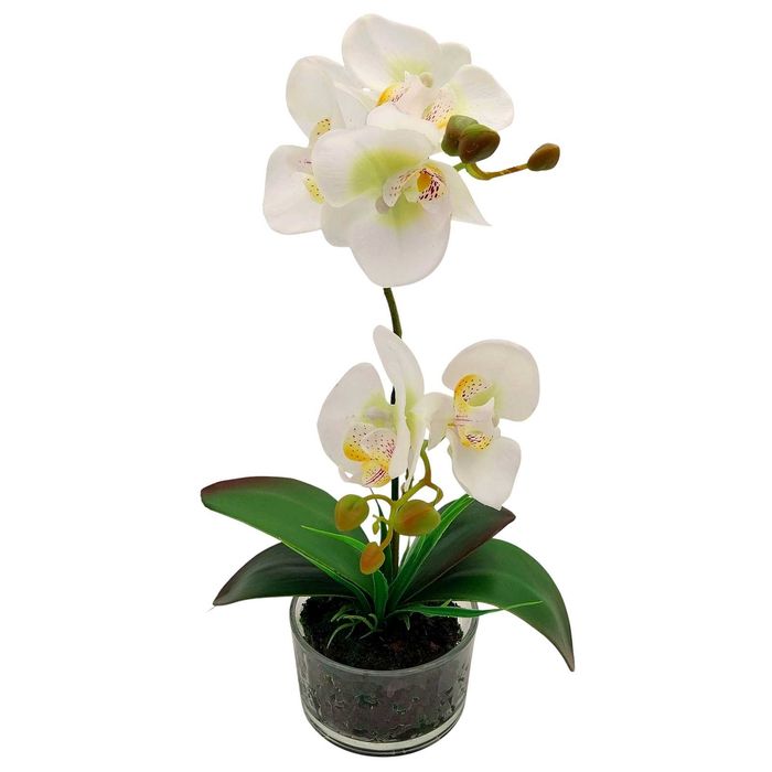 Sztuczny storczyk w doniczce biały silikonowy orchidea 40cm
