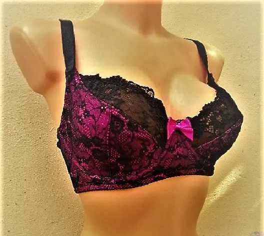 Intimidao / biustonosz koronkowy 80C/D  czarno- różowy  na fiszbinach