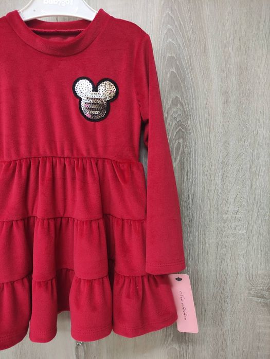 Sukienka Minnie welurowa 92/98 (3A) nowa, czerwona cekiny