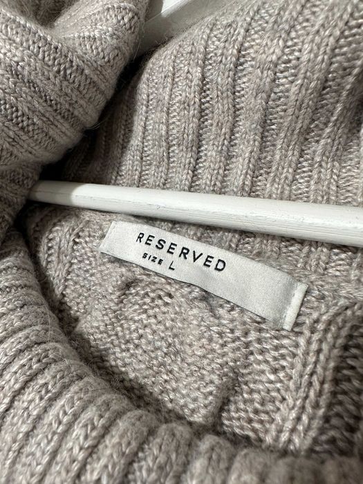 Sweter damski długi Reserved M golf warkocze szary sukienka sweterkowa