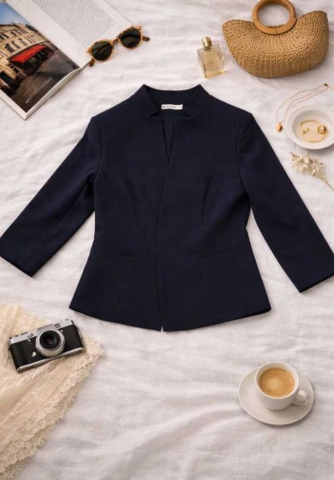 Elegancka granatowa marynarka / żakiet | minimalistyczna | prosty krój
