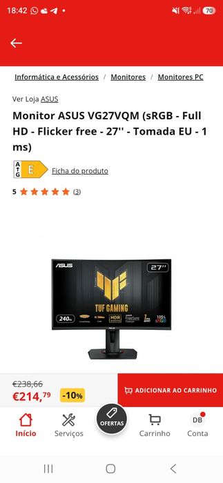Monitor Gaming Curvo TUF Gaming VG27VQ - 27" Full HD (1920x1080), 165Hz, Extreme