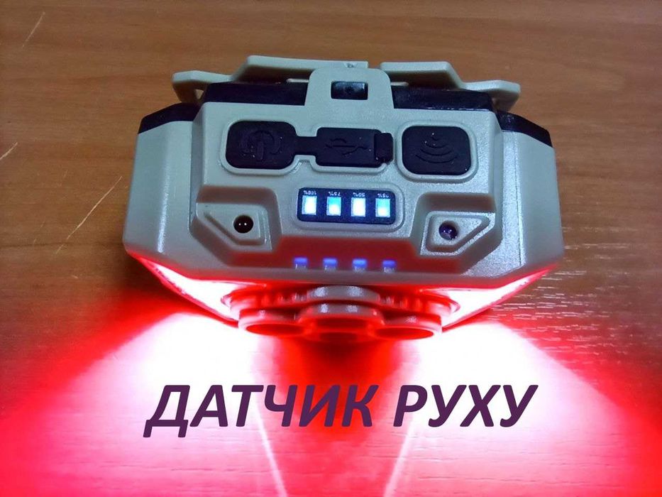 Налобний ліхтарик HX-815S, ДАТЧИК, червоне світло, Type-C, акумулятор