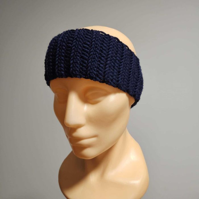Opaska na głowę zimowa handmade wełna merino 100% granatowa