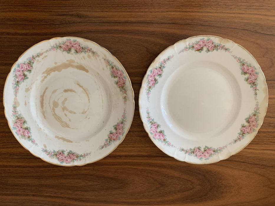 Pratos rasos (2) decoracao “rosinhas”. Sacavém, Gilman