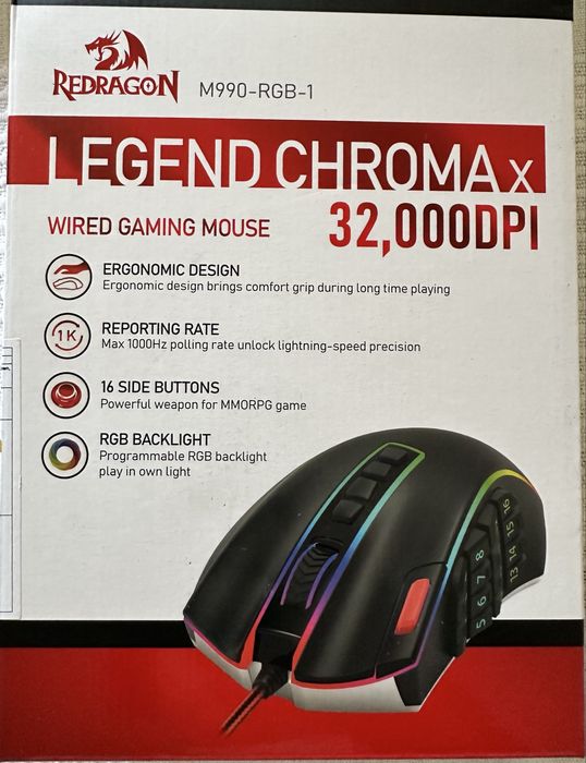 Myszka dla gracza Redragon M990-RGB-1 Legend Chroma X 32000 DPI | MMO