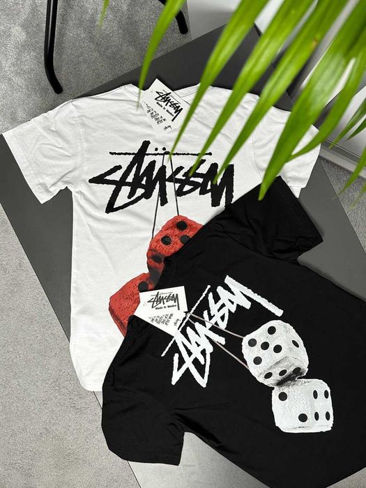 BIG Logo • Новые Футболки Stussy Hippo • Черная / Белая • Стусси Принт