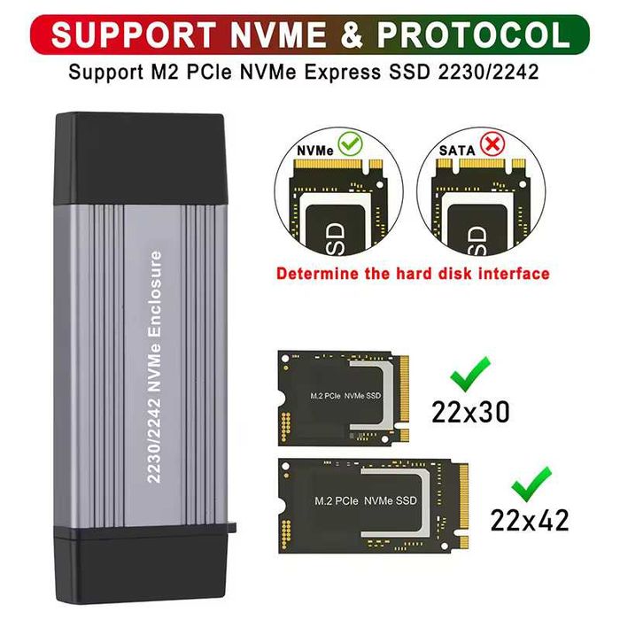 Корпус для зовнішнього SSD накопичувача M.2 NVME 2230/2242 Кейс|Бокс