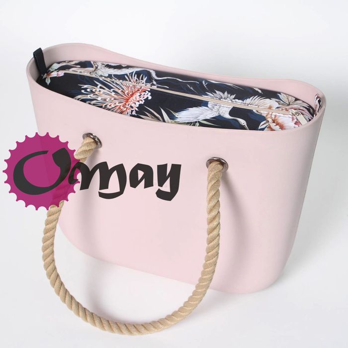 Granatowy organizer do OBAG STANDARD kwiaty beż róż 2 kieszenie OMAY