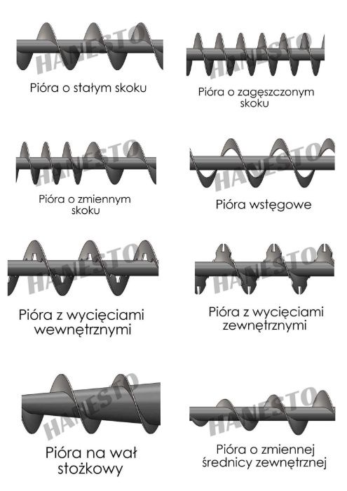 Pióra ślimaka, wały ślimakowe, zwoje żmijka wstęga przenośnika spirala