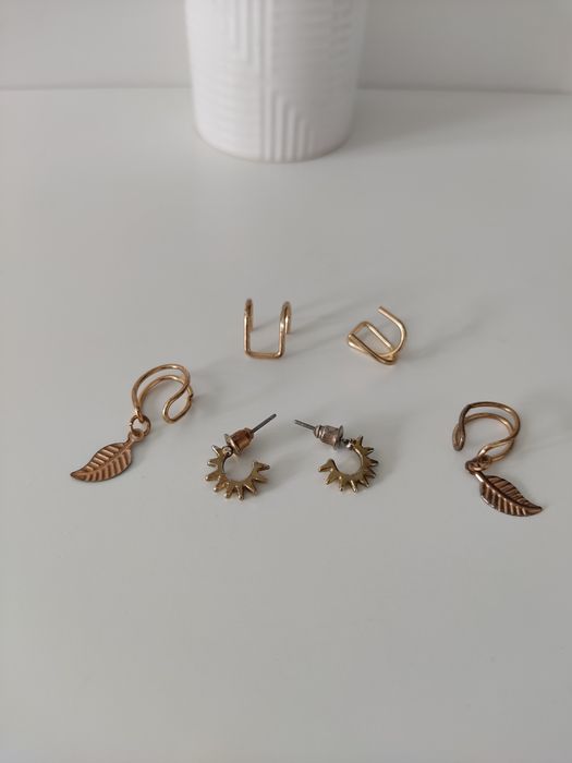 Kolczyki, cztery nauszniki, fejk kolczyki