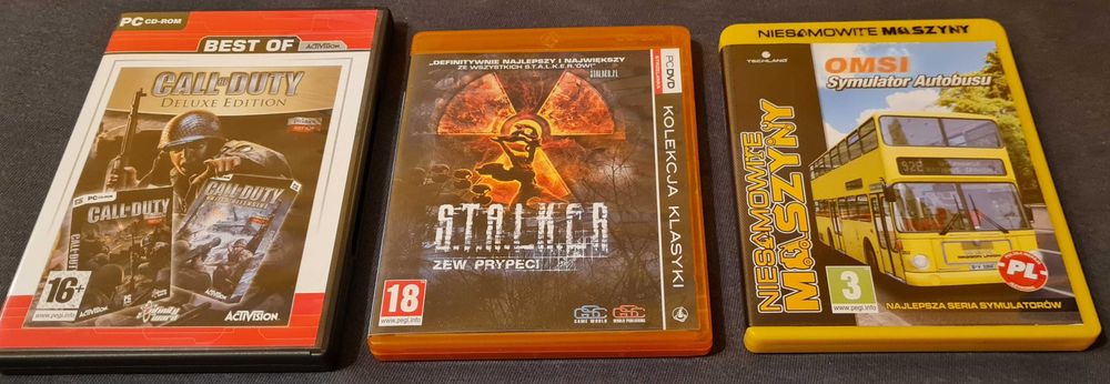 3 gry na PC, Stalker Zew Prypeci PL, Call of Duty Deluxe Edition PL, OMSI Symulator Autobusu PL