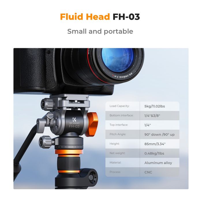 Штатив K&F CONCEPT T254A7 BH-28L + відеоголовка FH-03 + Phone Clip (комплект)